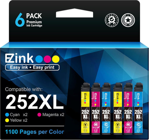 E-Z Ink Remanufactured Ink Cartridge Replacement for Epson 252 XL 252XL T252XL, Compatible with Workforce WF-3620,