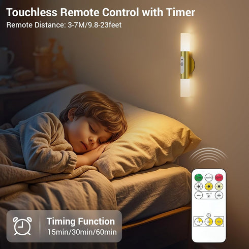 Set 2 Pack Motion Sensor Wall Sconces with Remote Control, LED Rechargeable Battery Operated Wall Lights of Two
