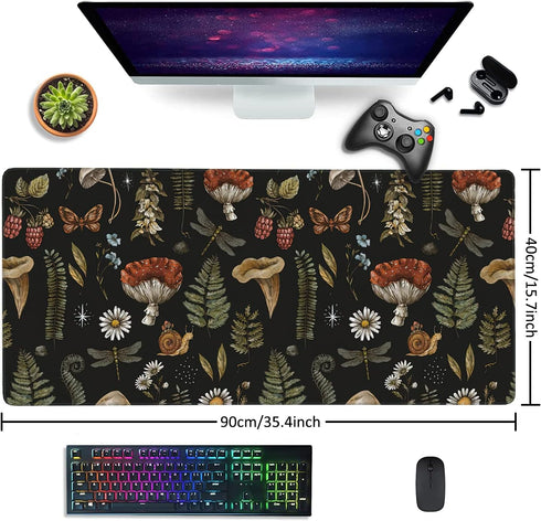 Vintage Mushroom Large Mouse Pad Extended Gaming Mouse Pad Waterproof Desk Mat with Stitched Edge,Non Slip Base Keyboard Mouse pad for Home Office 35.4" X 15.7" by Uiaoiais