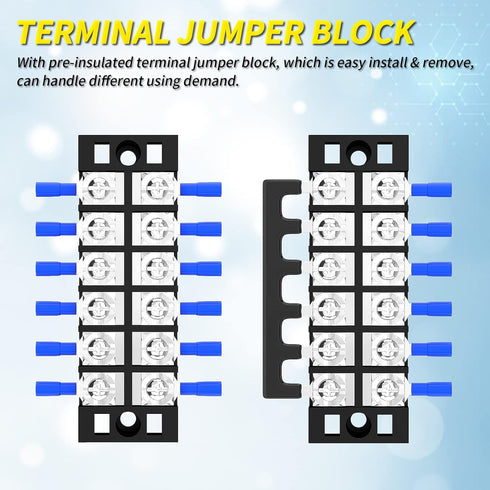 Joinfworld 35A Terminal Block, 6 Position Screw Terminal Strip with Cover & Pre-Insulated Terminal Jumper Block
