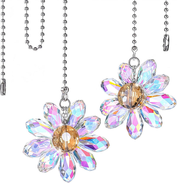 Aiyorse 2Pcs Crystal Ceiling Fan Pull Chains, 1.8" Crystal Glass Flower Pendants with