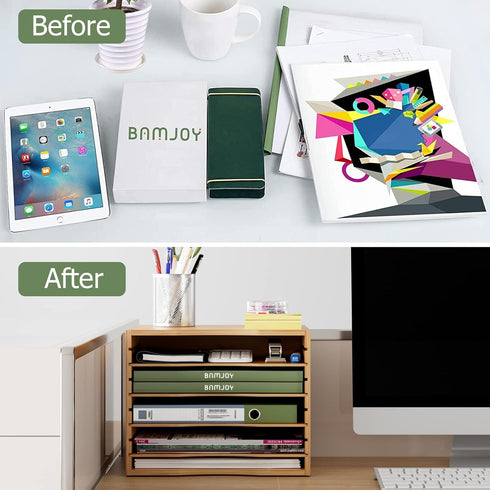 Bamjoy Bamboo 5 Tier Desktop Organizer, Paper Organizer Mail Sorter with Adjustable Shelves for School Home Office