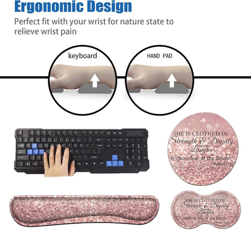 Ergonomic Mouse Pad with Wrist Support Set, Keyboard Wrist Rest for Laptop Gaming Office, Pink Glitter