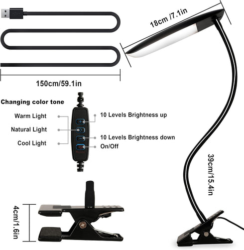 3 3000-6000K 10 8W 40 LiFMIRA Clip on Lamp USB Reading Light Color Modes and Brightness LED Flexible Gooseneck Desk
