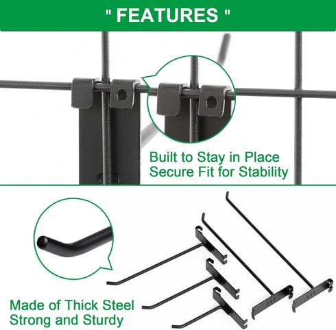 8 Inch Gridwall Hooks, Hanging Hooks for Retail, Home, and Workspace Organization (40 Pack, Black)