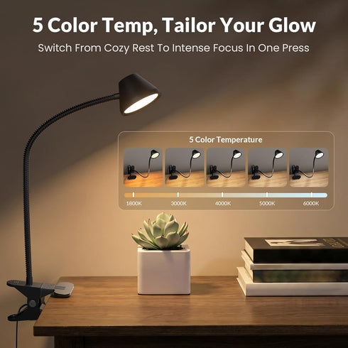 5 Dimming, RG0 LEPOWER Clip on Light, Reading Lights for Books in Bed with Colors & Stepless Eye-Care, Amber Glow Light