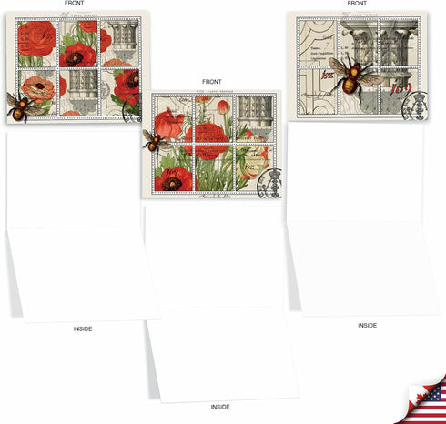 The Best Card Company - 10 Retro Blank Cards with Envelopes, 4 x 5.12 Inch, Vintage Note Cards