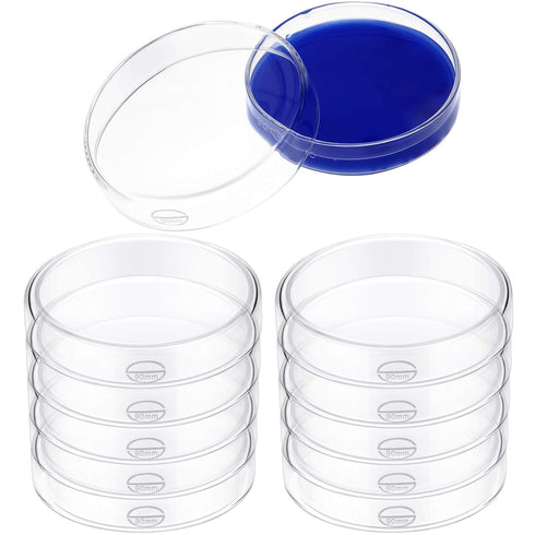 Weewooday 10 Packs Sterile Glass Petri Dishes Set, High Borosilicate Lab Petri Plates with Lids, Clear Tissue Culture
