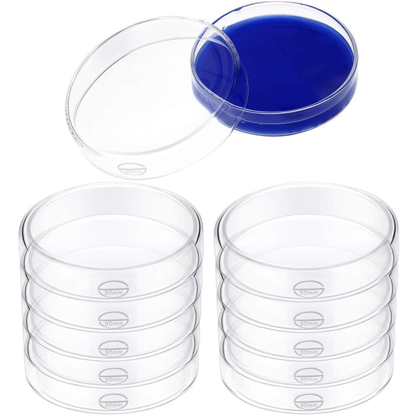 Weewooday 10 Packs Sterile Glass Petri Dishes Set, High Borosilicate Lab Petri Plates with Lids, Clear Tissue Culture