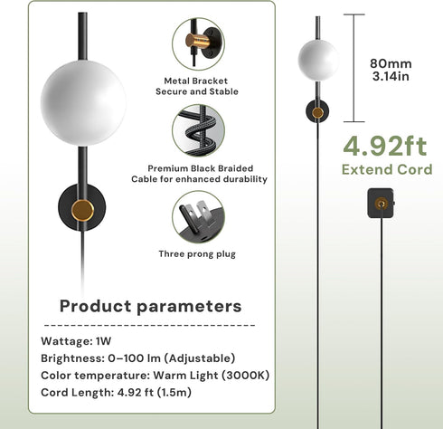Dimmable 0-100LM 3000K 4.92ft L LOHAS LED Night Lights Plug into Wall, Night Light, Dusk to Dawn Sensor, Adjustable