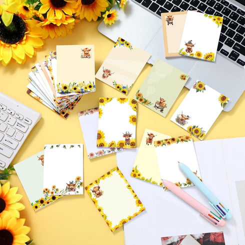 Janlaugh 24 Pads Highland Cow Sticky Notes, 1440 Sheets Self Stick Cute Cow Memo Pads, Office Supplies, Cow Party