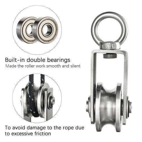 Cable Pulley Wheel Stainless Steel, Bearing Inside Rope Pulley for Gym Equipment, 4 Pack