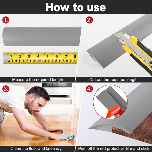 3.3Ft Self Adhesive Carpet Floor Transition Strip, PVC Edging Trim for Doorway with Height Less Than 5 mm - Gray