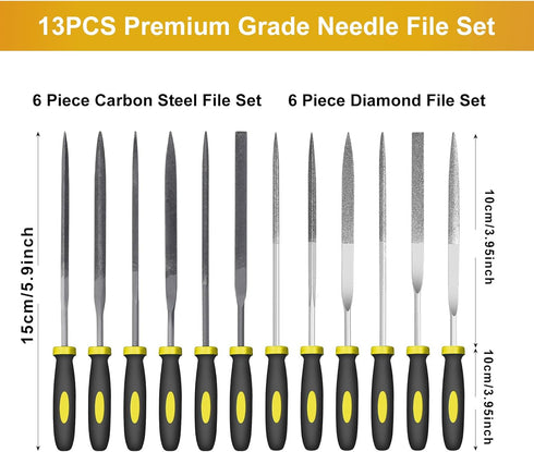 Small File Set, 13PCS Needle Diamond Files & Jewlers Files for Precision Metal Work and Carving