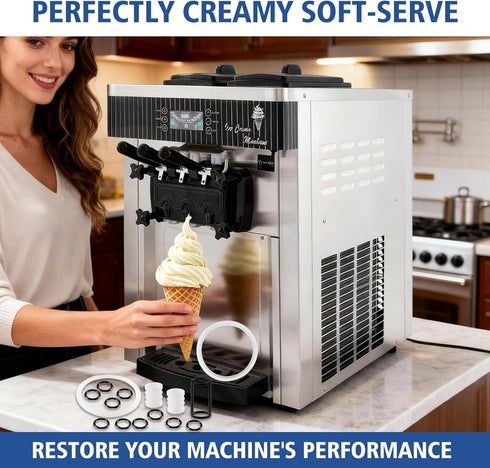 15-Piece Soft Serve Ice Cream Machine Parts, Replacement Kit with Gaskets & O-Rings for Vevor & YIKAFU Ice Cream Maker