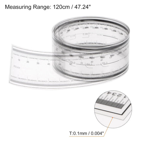 Film Flexible Ruler 120cm 0.1mm Scale with R Angle & Width Lines PET Plastic Folding Straight Ruler Calibration Soft Ruler Measuring Tool for Factory, Transparent