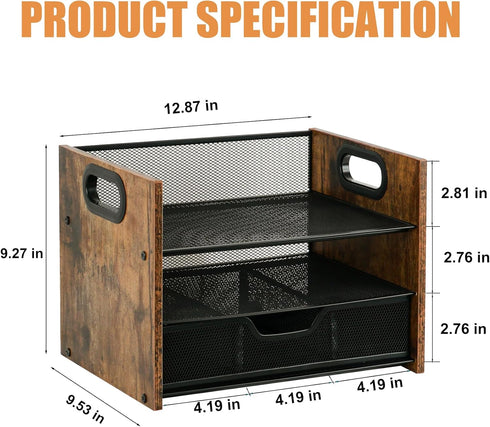 Wood Desk Organizer with Drawer, Paper Tray, File Organizer, Document Organizer for Office Accessories Storage