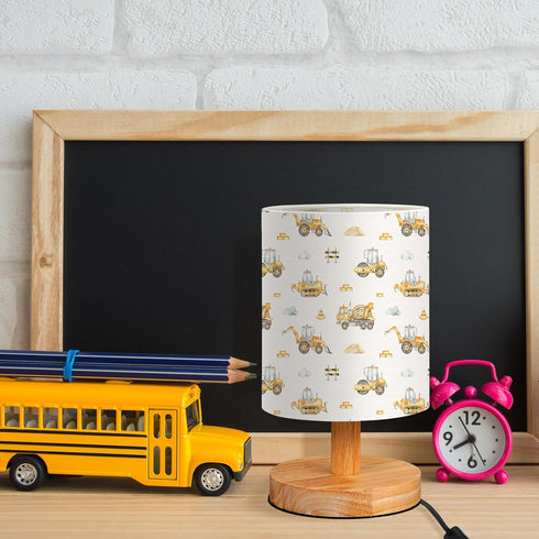 VIHOSE Car Kids Table Lamp for Bedroom Kids Bedside Lamp with Linen Wooden Nightstand Cartoon Nursery Lampshade