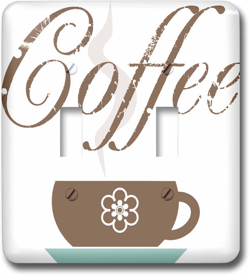 3dRose lsp_211048_2 Grunge Beige and Aqua Cup with The Word Coffee Double Toggle Switch