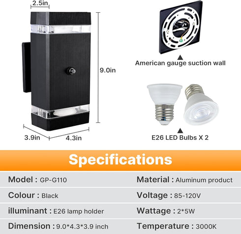 futxnziey 1 Pack, Outdoor Wall Lights Integrated LED Up Down Lights, Modern Black Outdoor Wall Light with Dusk to Dawn