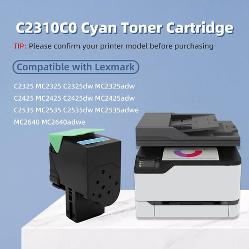 C2310C0 Toner Cartridge Cyan Replacement for Lexmark C2325 C2425 C2535 Series, 1000 Page Yield