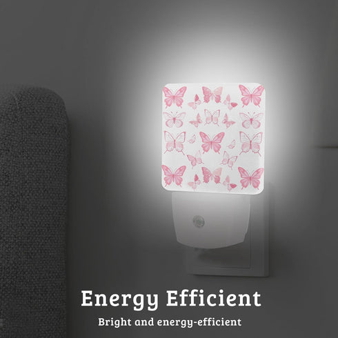 Pink Butterfly Night Light Plug Into Wall with Dusk to Dawn Sensor Wall Lamp, LED Nightlights for Bedroom, Bathroom
