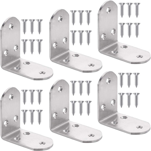 6Pcs Heavy Duty L Bracket Corner Braces 65x65x38mm Stainless Steel 90 Degree