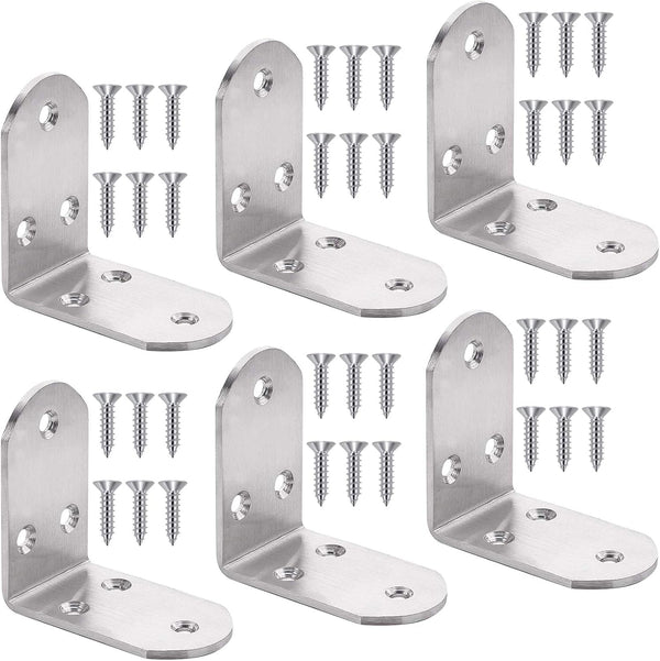 6Pcs Heavy Duty L Bracket Corner Braces 65x65x38mm Stainless Steel 90 Degree