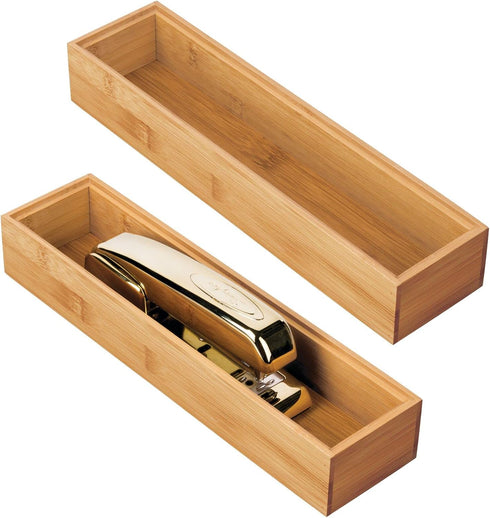 mDesign Slim Wooden Bamboo Drawer Organizer, 12" Long Stackable Storage Box for Desk Drawers and Cabinets