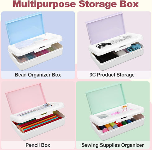 Double Layer Pencil Box, Large Capacity Plastic Case with Snap-tight Lid for Office School Supplies