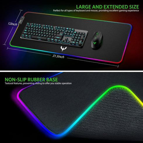 BladeHawks Extra Large RGB Gaming Mouse Pad - 14 Light Modes, Extended Soft LED Mouse Pad, Anti-Slip Rubber Base