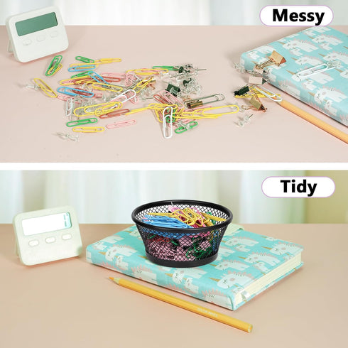 Paper Clip Holder for Desk, Mesh Paperclip Holders, Metal Paper Clip Dispenser Organizer, Black 4 Pack