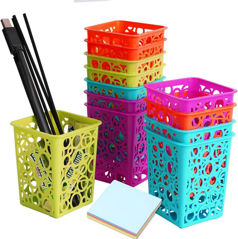 IELEK Pencil Holder Pen Cups, Colorful Square Classroom Storage Organizer for Desk, Pack of 12