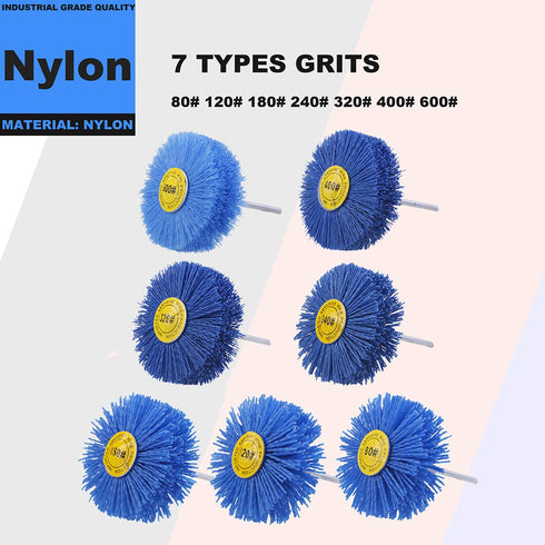 7 Pack 1/4" (80 120 180 240 320 400 600 Abrasive Nylon Wheel Brush for Drill with Shank, ) Grits, Nylon Abrasive Wheel