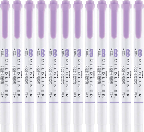 Zebra Pen Mildliner Double-Ended Highlighter Marker Set, 12-Pack, Mild Violet Ink, No Bleed