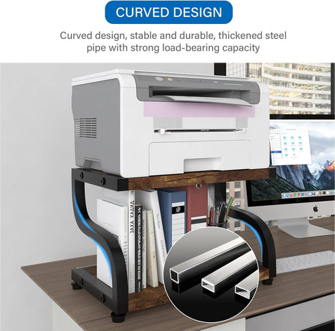 PUNCIA 2 Tiers Small Retro Wood Home Office Desktop Printer Stand, Laser Printer Copier Stand with Storage for Small