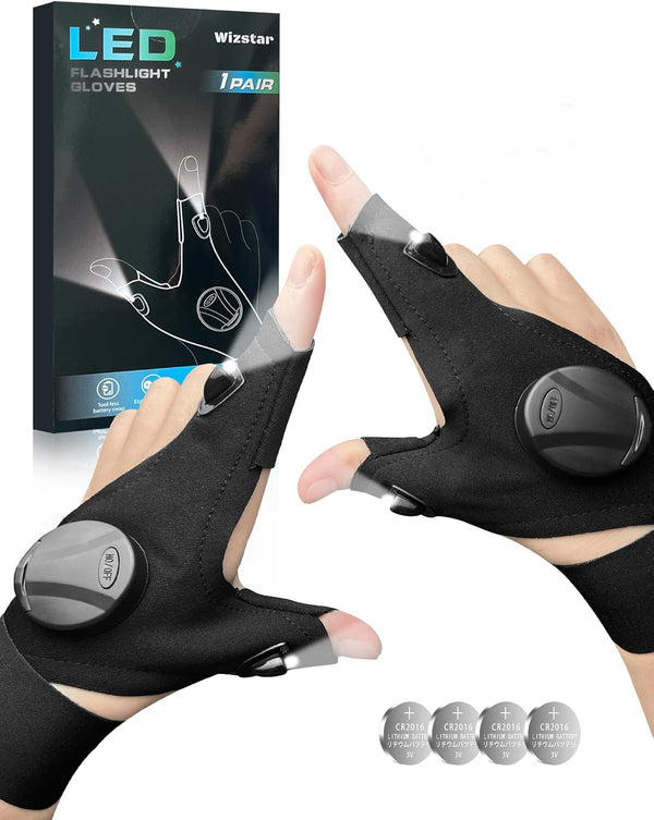Wizstar LED Flashlight Gloves, Fathers Day Dad Birthday Gifts for Men Boyfriend Him