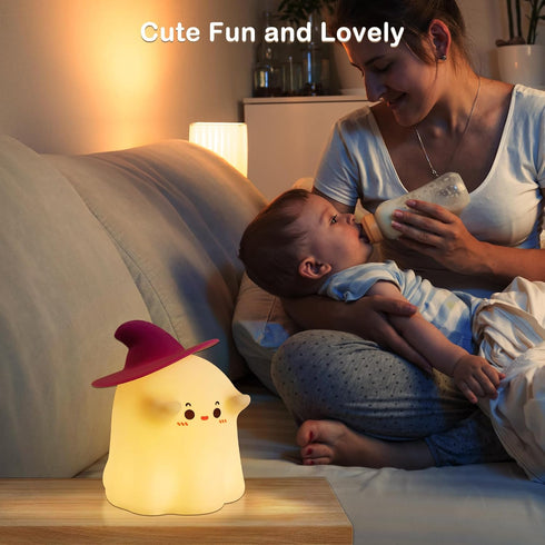 Eelexa Halloween Ghost Night Lights for Kids: Cute Lamp Rechargeable Toddler Baby Night Light with Timer, Adjustable