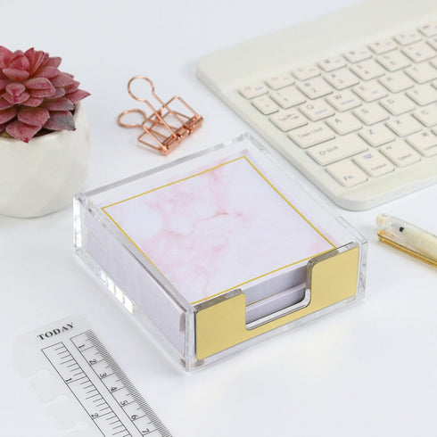 Marble Gold Sticky Note Pads Holder Set, 3x3" Self-Adhesive Cube Memo Paper Scratch Pad Desk Organizer