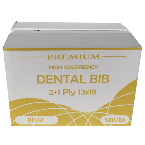 House Brand Dentistry 109221, 2+1 13 18 500/Bx, HSB Dental Patient Bibs Ply x Beige Disposable Poly-Lined Paper Bibs