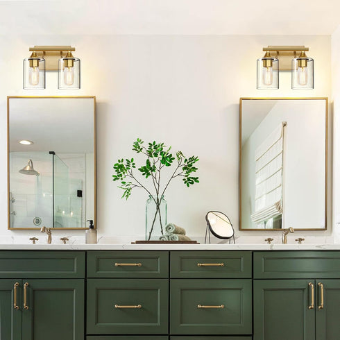 Bathroom,2-Light Gold Vanity Lights for Bathroom Light Fixtures,Brushed Brass Gold Wall Sconce Lighting,Modern Wall