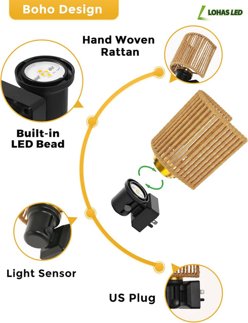 Dimmable 1Pack L LOHAS LED Night Lights Plug into Wall, Night Light with Light Sensor, Amber Boho Nightlight Plug