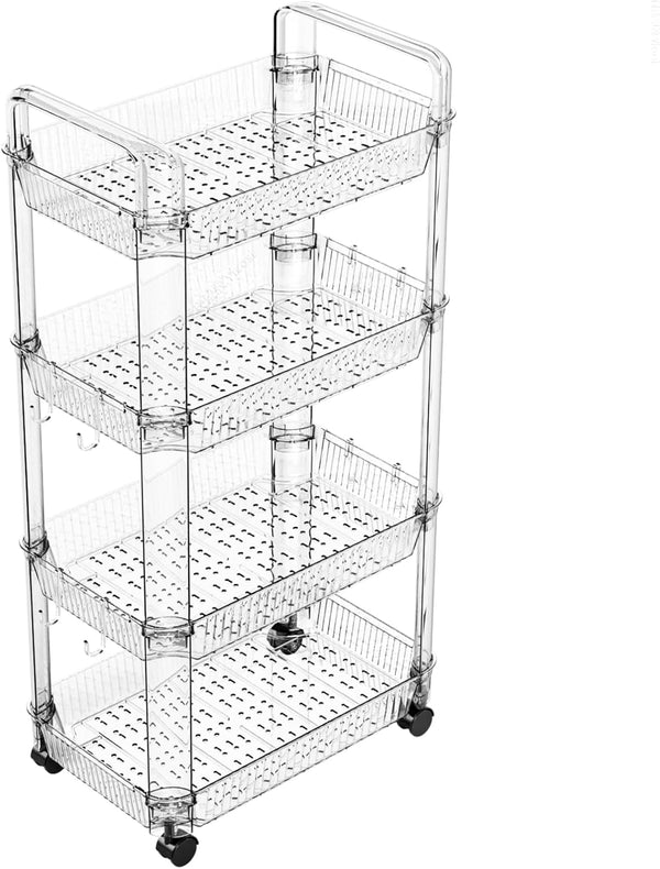 Yieach Clear 4 Tier Rolling Utility Cart with Wheels,Modern Bedside Cart for Baby