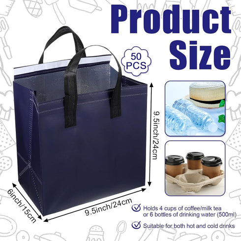 Lyksgir 50 Frozen 9.45 6 9.45 Inches(Deep Pcs Insulated Take Away Bags Bulk, Disposable Cooler Bag, Insulated Take Out