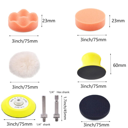 127pcs Sandpaper 3inch Sanding Disc 40-7000 Grit with Hand Sanding Block, 1/4" Shank Backer Plate, Polishing Pads