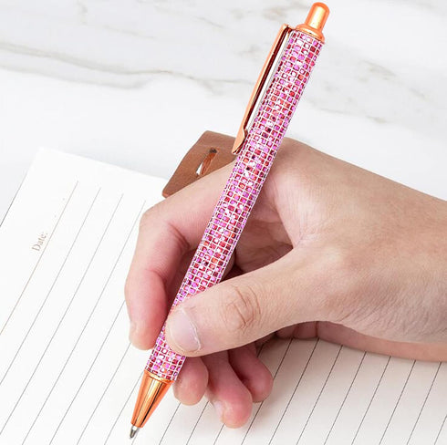 Gullor 6 Pieces Glitter Metal Black Ink Retractable Ballpoint Pen - Bling Rose Gold Clip for Office