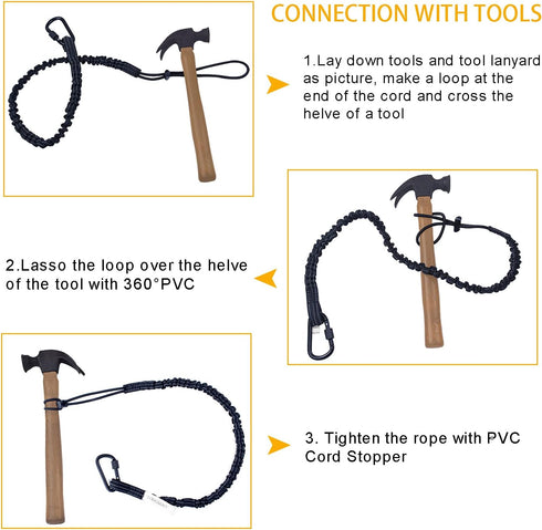 3 Pack Retractable Tool Lanyard, Safety Fall Protection Leash with Aluminum Screw Lock Carabiner Clip, Tough Scaffold