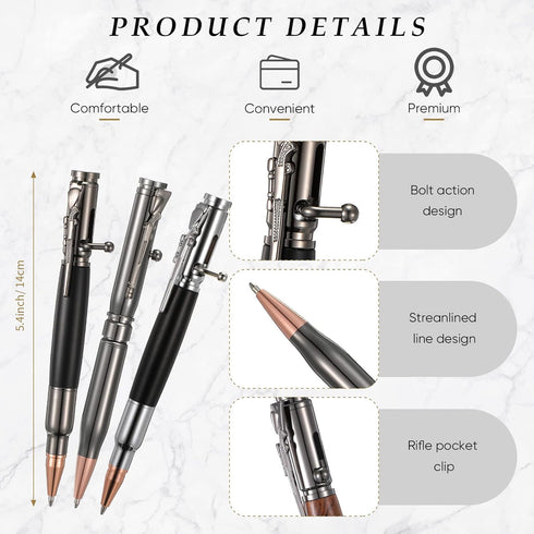 Crtiin Bullet Pens for Men - Bolt Action Ballpoint Pen with Gift Box and Black Ink Refills