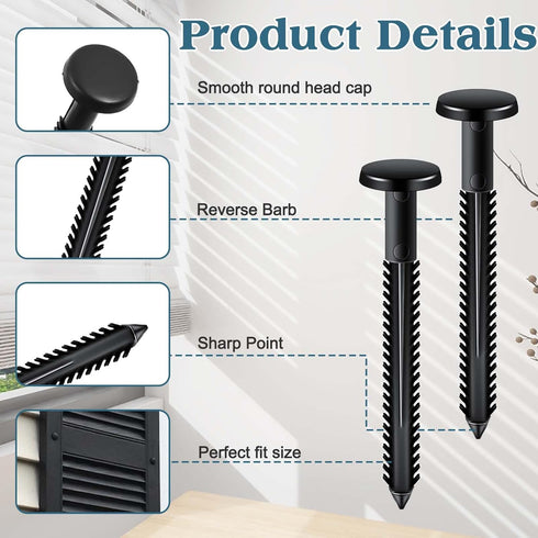 QincLing 60Pcs 3 Inch Vinyl Shutter Fasteners, Black Window Shutter Panel Pegs Shutter Screws Lok Pins Plastic Shutter