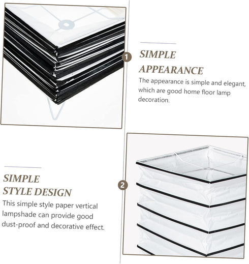 Veemoon Minimalist Vertical Paper Lamp Shade Floor Cover Frame with Black Strips Simple Nordic Style for Bedroom Living